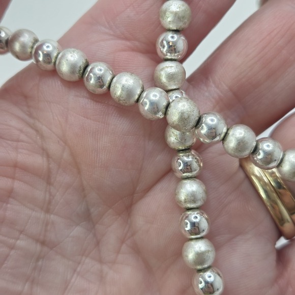 VTG Napier Silver Tone Beaded Necklace Signed 20" Alternate Brushed & Smooth 6mm - Picture 3 of 6